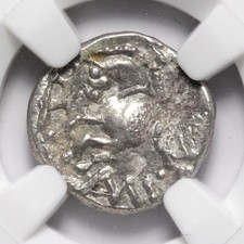 Ancient Celtic Horse Coin NGC XF 80BC Gaul Silver Quinarius Gallic Celts picture