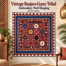 Banjara boho Gypsy hippie India Tribal vintage embroidery wall hanging 33x34