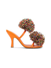 Bottega Veneta Adam Leather Two-band Pom Sandals In Papaya Multicolor EU 39.5 picture