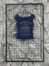 VNTG Vero Moda Y2K Rhinestone Graphic Top Cap Sleeve S⁠ Vivienne Westwood Style picture