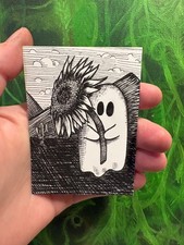 ACEO Original PRINT Art Card Sunflower Ghost Bubble And Squeak picture