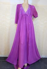 Vintage Lorraine Unique Striated Lines Nightgown + Button Up Robe 60