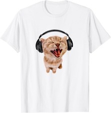 Silly Cat With Headphones T-Shirt picture