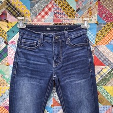 BKE Aiden Teens Slim Bootcut Stretch Jeans 26x32 Blue Dark Wash Whiskers picture