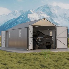 12x20 FT Metal Carport Enclosed ,Vertical Steel Roof Outdoor Garage Shed Shelter picture