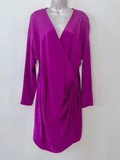 Vintage Linda Allard Ellen Tracy 100% Silk Faux Wrap Dress Sz 14 Long Sleeve picture