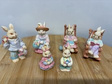 Vintage Lot Easter Rabbit Bunny Figurine Family Colorful Resin Cottagecore picture