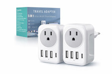2x EU Travel Adapter USB C 5 in 1 Fast Charging 4 USB Ports US to Europe Plug picture