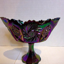 Fenton Starburst Purple Carnival Glass Iridescent Pedestal Compote Bowl  picture