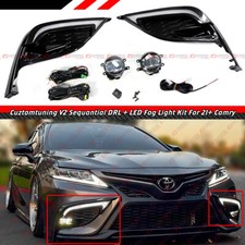 FOR 21-24 CAMRY SE XSE V2 SEQUENTIAL DRL LED BEZEL COVER + CLEAR LENS FOG LIGHT picture