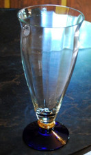 Vtg Tiffin Franciscan HAND BLOWN OPTIC GLASS Trumpet Vase COBALT BLUE FOOT/GOLD picture
