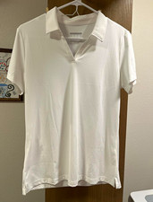 Women’s White Solid Polo Shirt, Collared Short Sleeve Pullover, Size M picture