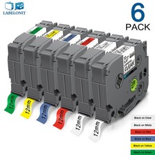 6PK Label Maker Tape 12mm Laminated for Brother P-Touch TZe-231 PT-D210 1/2