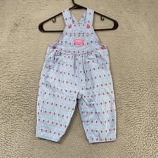 Vintage OshKosh B'gosh Overalls Girls 2T Strawberry Dot Print Vestbak 90s picture