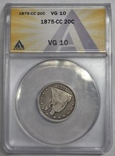 1875-CC Twenty Cent Piece ANACS  Graded VG10 Key Date Carson City 20C  picture