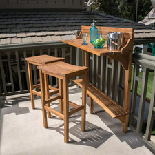 Adelaide Natural Stained 3-Piece Wood Rectangular Outdoor Patio Serving Bar Set picture
