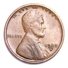 1928 S Lincoln Cent FINE (F) Circulated Condition Copper Penny picture