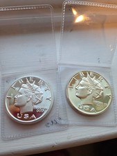 2000 & 2005 NORFED Liberty Dollars $10 + $20 – 2 oz .999 Silver Private Currency picture