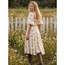 Selkie Coquette Fairytale Princess Floral Puff Sleeve Midi Day Dress Size 2X picture