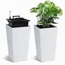 GARVEE Tall Square Self Watering Planter Plant Pot w/ Water Level Indicator 2PCS picture