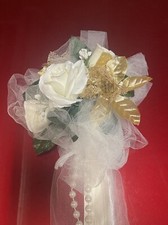 IVORY W/ FAUX PEARL & Gold Wedding Bows SET OF 10  (TULLE AND RIBBON FOR PEWS) picture