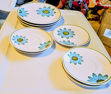 Noritake Progression Up-Sa Daisy Dinner Plate China White Blue Floral 8 Pc picture