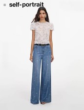 Self Portrait JEANS RHINESTONE STRIPE DENIM Size 28 LIGHT BLUE $ 520 picture