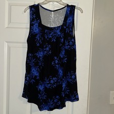 NWT Tencede Women's Sleeveless Pleated Blouse - Blue & Black Floral Print picture