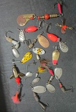 Vintage Fishing Lure Lot (15 Pcs) - Metal Spoons, Inline Spinners & Treble Hooks picture