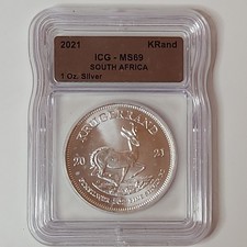 South African Mint 2021 Krugerrand 1 oz .999 Silver KM#254 ICG MS69 picture