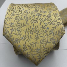 Van Heusen 100% Silk Yellow Tie-Silver Leaf Made In China 59”L x 3.5”W Preowned picture