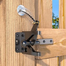 skysen Self Locking Fence Gate Latch Carbon Steel Black/Lock Post Mount withÂ picture