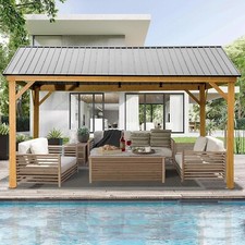 Domi 12' x 14' Outdoor Hardtop Gazebo w/Galvanized Steel Canopy(Wood Looking) picture
