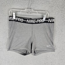 Nike Pro Traning Shorts Womens Large Gray Dri Fit Swoosh Logo Athleic AR6726-010 picture