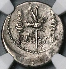 32 BC NGC Ch VF Marc Antony Denarius Legion XVIII Roman Galley (25042001D) picture