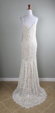 LULUS NWT Beige Lined Train White Lace Maxi Wedding Evening Dress Size Medium picture