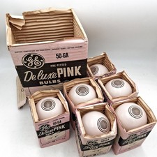(6) Rare GE Vintage 50's Art Deco Pink Mushroom 50 W Light Bulbs picture