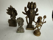 Vintage Brass Hindu Buddhist Deity Figurines Lot Mini Shiva Brahma Naga Buddha picture