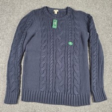 L.L.Bean Double L Cable Sweater Womens M Tall Navy Crewneck Cotton NWT picture