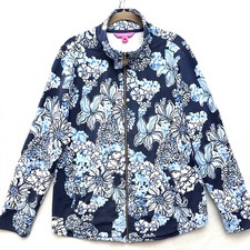 Lilly Pulitzer L Leona Jacket UPF 50+ Zip-Up Low Tide Navy Bouquet All Day Large picture