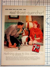 1959 7-Up Magazine Ad Vintage Soda Pop Real Thirst-Quencher Couple Dog picture