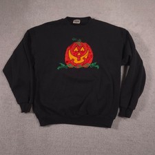 Vintage Tultex Sweatshirt Mens Large Black Halloween Pumpkin Jack O Lantern 90s picture