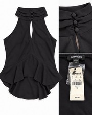 Express Black Halter Keyhole Ruffle Peplum Top NWT picture