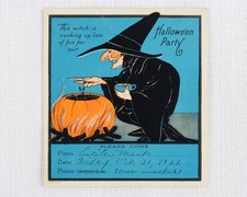 1920s Halloween Party Invitation, Vintage Witch & Pumpkin, Halloween Ephemera picture