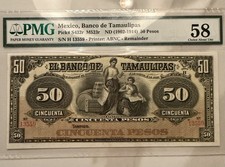 Mexico Banco de Tamaulipas 50 Pesos ND 1902–1914 PMG 58 AU ABNC Remainder Scarce picture