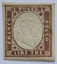 ITALY SARDINIA RARE 1861 3 Lire VERY FINE Mounted Mint .€850. Sa18 picture