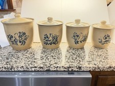 VTG Pfaltzgraff Folk Art Birds and Tulips Canister Set - Complete Set of 4 - picture