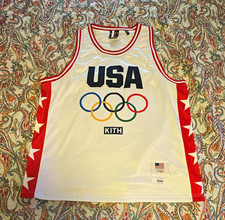 Men Kith Team USA Olympic Rings Mesh Basketball Jersey 2020 White/Red Size XL picture