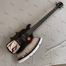 4 String Axe Shape Electric Bass Guitar Stainless Rounded Fret Edge Black picture