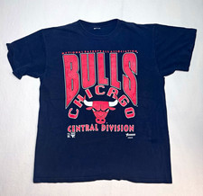 Vintage 90s Artex Chicago Bulls NBA Central Division Graphic Black Red T-Shirt picture